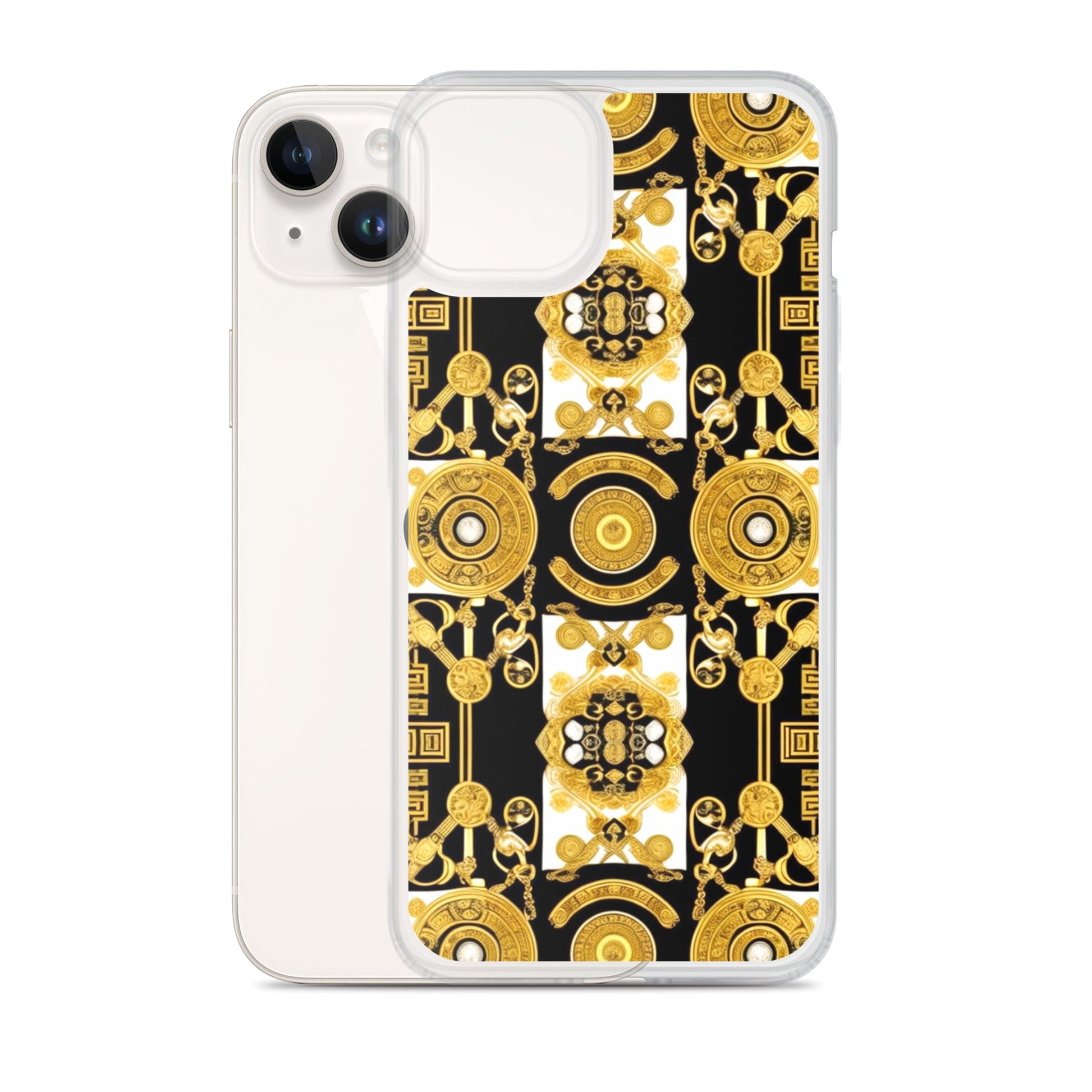 Front Baroque Gold & Black Coins Signature Clear Case for iPhone® iPhone, Clear Case #MzKittyz #NikkiDKatArt