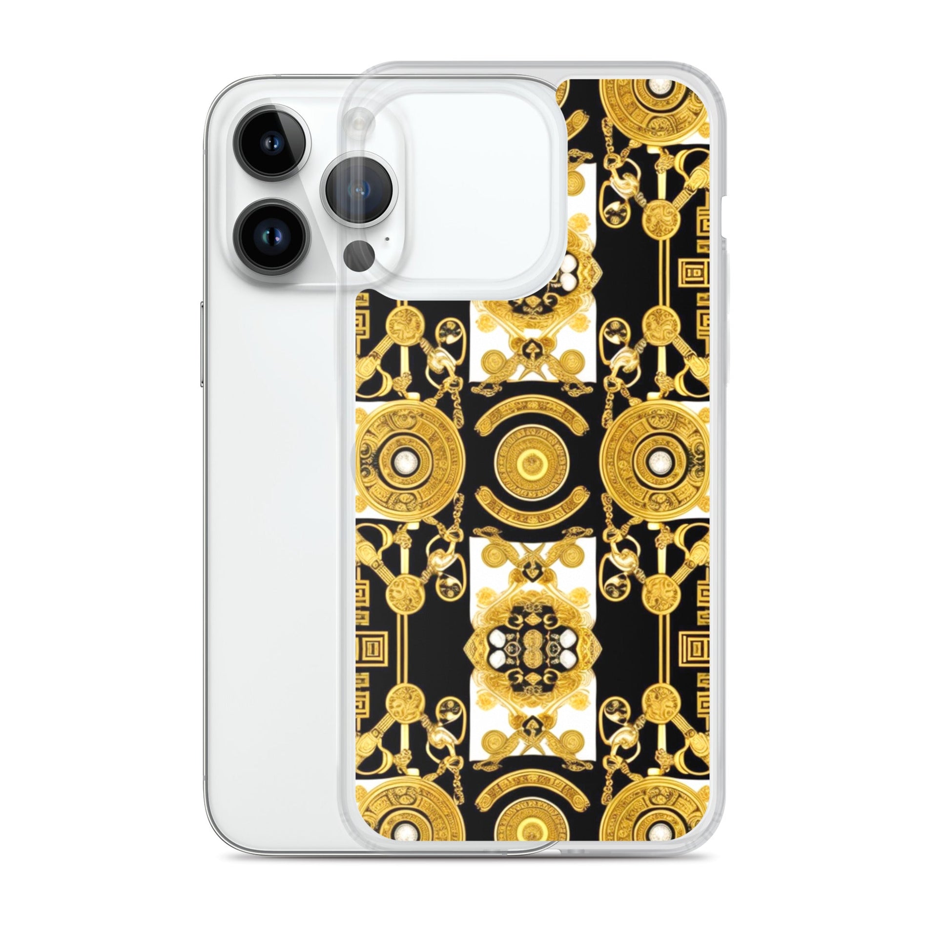 Front Baroque Gold & Black Coins Signature Clear Case for iPhone® iPhone, Clear Case #MzKittyz #NikkiDKatArt