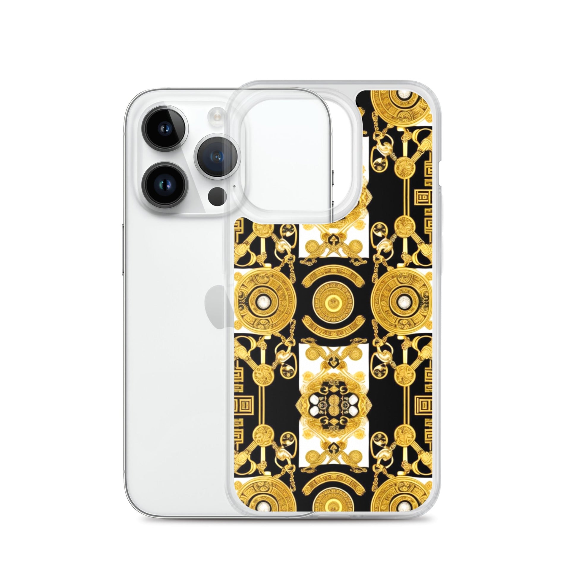 Front Baroque Gold & Black Coins Signature Clear Case for iPhone® iPhone, Clear Case #MzKittyz #NikkiDKatArt