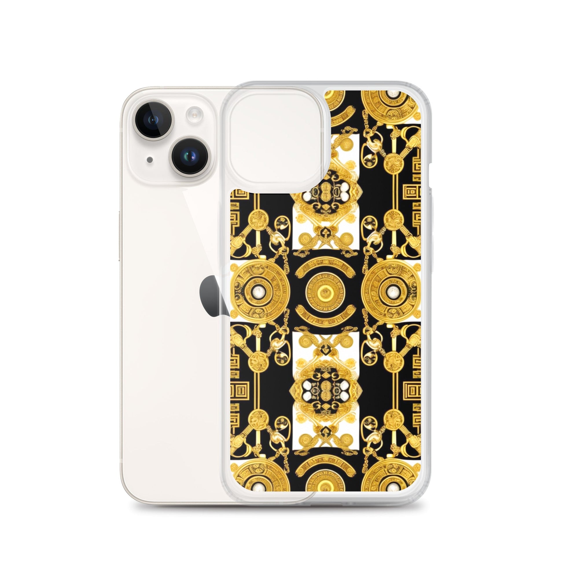Front Baroque Gold & Black Coins Signature Clear Case for iPhone® iPhone, Clear Case #MzKittyz #NikkiDKatArt
