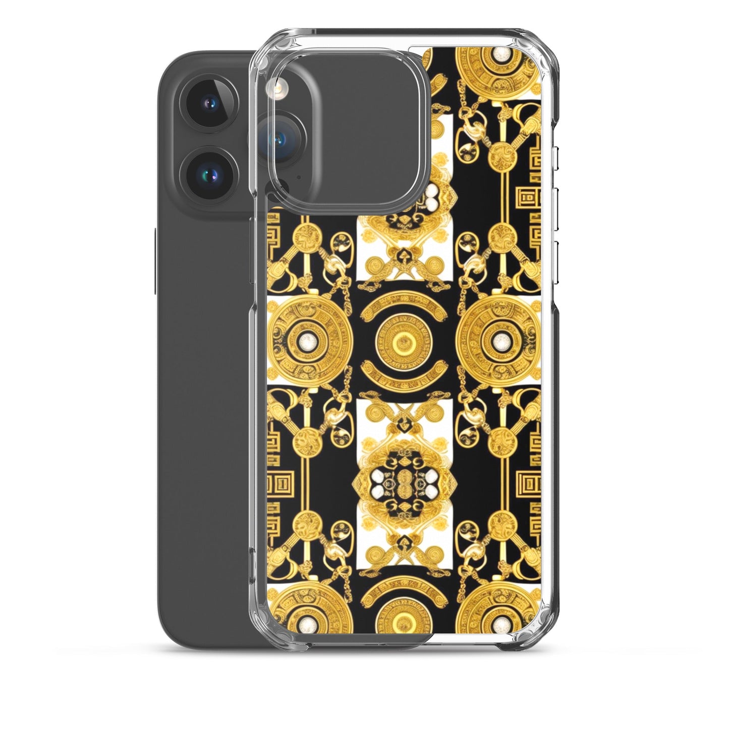 Front Baroque Gold & Black Coins Signature Clear Case for iPhone® iPhone, Clear Case #MzKittyz #NikkiDKatArt