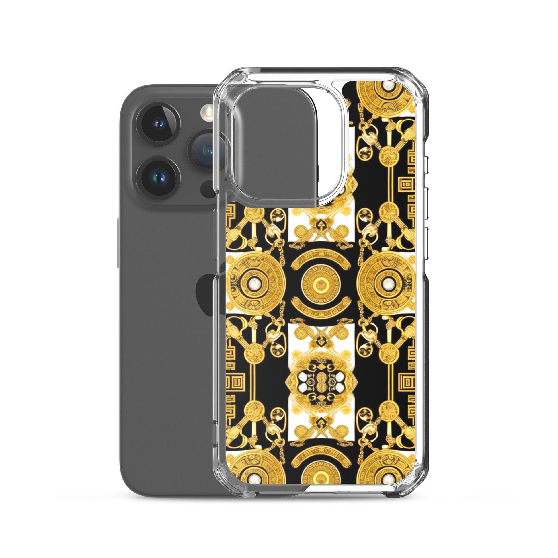 Front Baroque Gold & Black Coins Signature Clear Case for iPhone® iPhone, Clear Case #MzKittyz #NikkiDKatArt