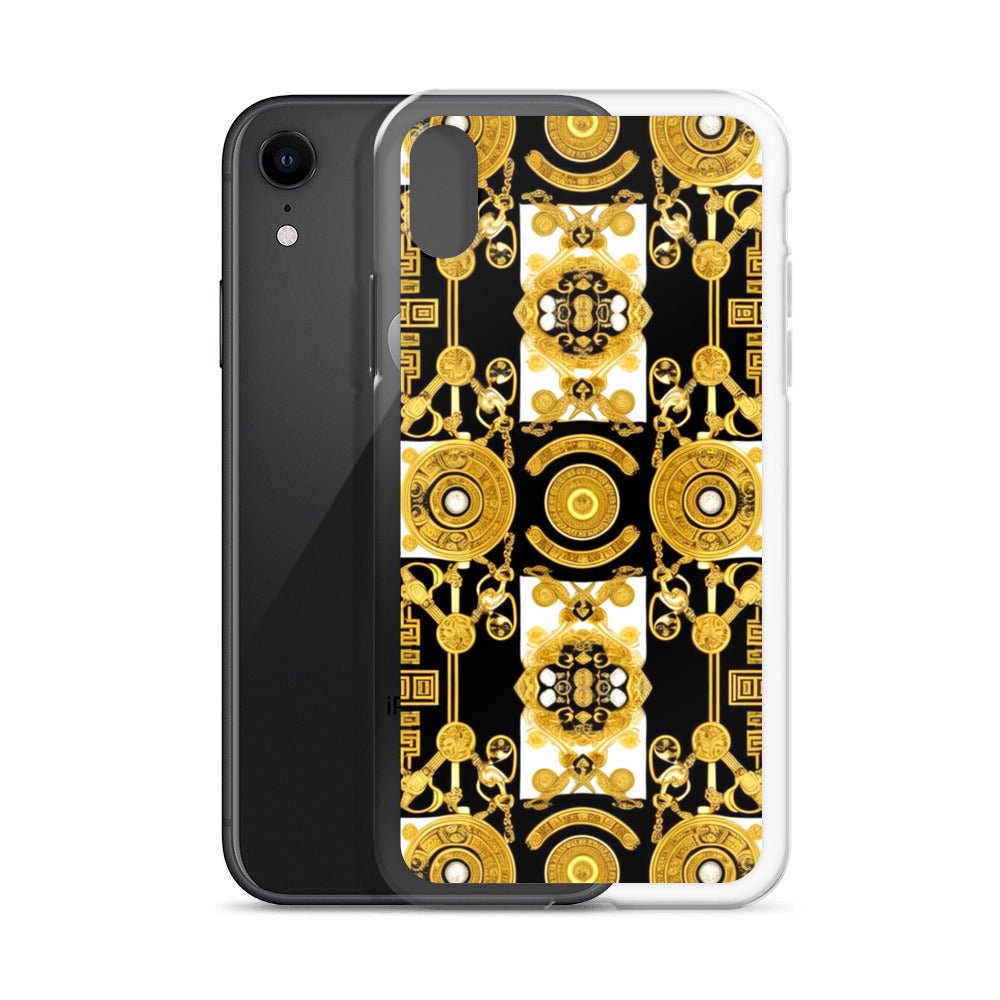 Front Baroque Gold & Black Coins Signature Clear Case for iPhone® iPhone, Clear Case #MzKittyz #NikkiDKatArt