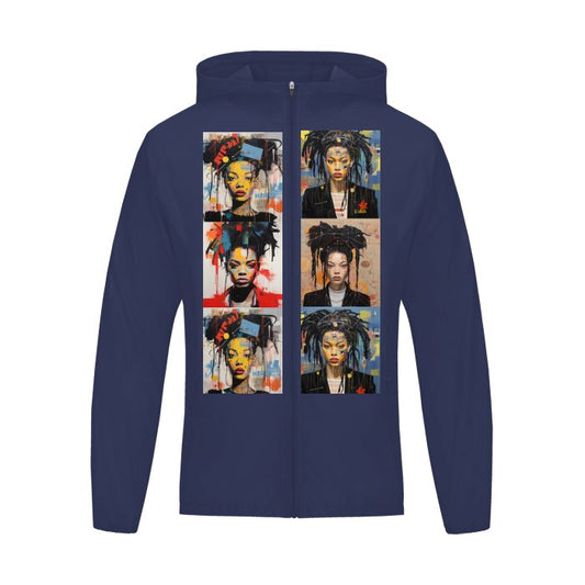 Front "Basquiat Inspired U- Man" - Men's Softness Sports Hoodie Jacket w/Zipper #MzKittyz #NikkiDKatArt