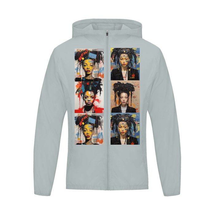 Front "Basquiat Inspired U- Man" - Men's Softness Sports Hoodie Jacket w/Zipper #MzKittyz #NikkiDKatArt