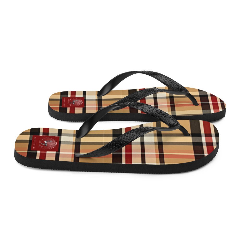 Front Beige Signature Plaid Design - Unisex Flip-Flops Flip Flops #MzKittyz #NikkiDKatArt
