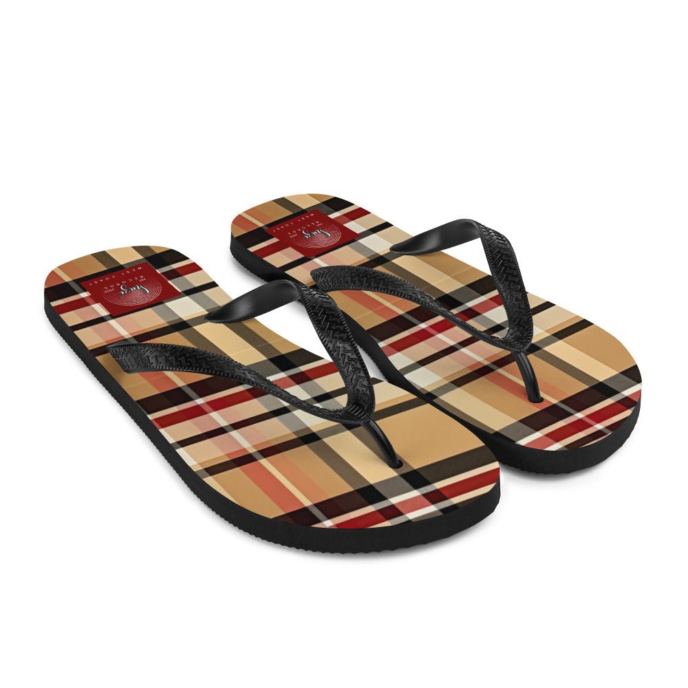 Front Beige Signature Plaid Design - Unisex Flip-Flops Flip Flops #MzKittyz #NikkiDKatArt