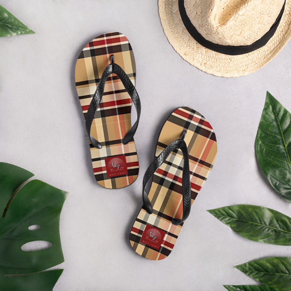 Front Beige Signature Plaid Design - Unisex Flip-Flops Flip Flops #MzKittyz #NikkiDKatArt