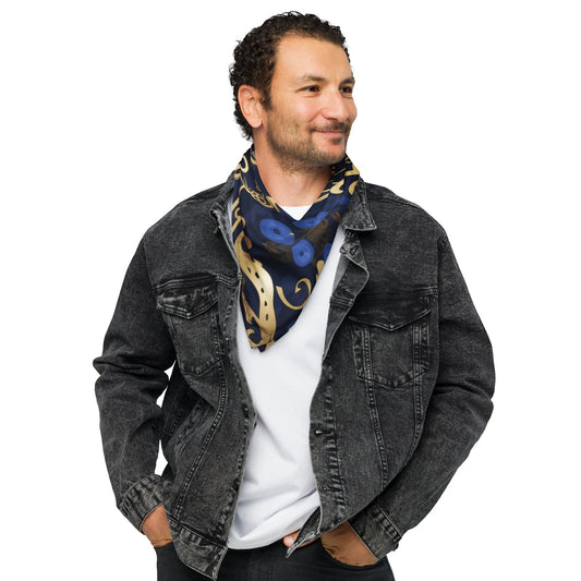 Front Blue & Gold Turksh Design All-over print Bandana #MzKittyz #NikkiDKatArt