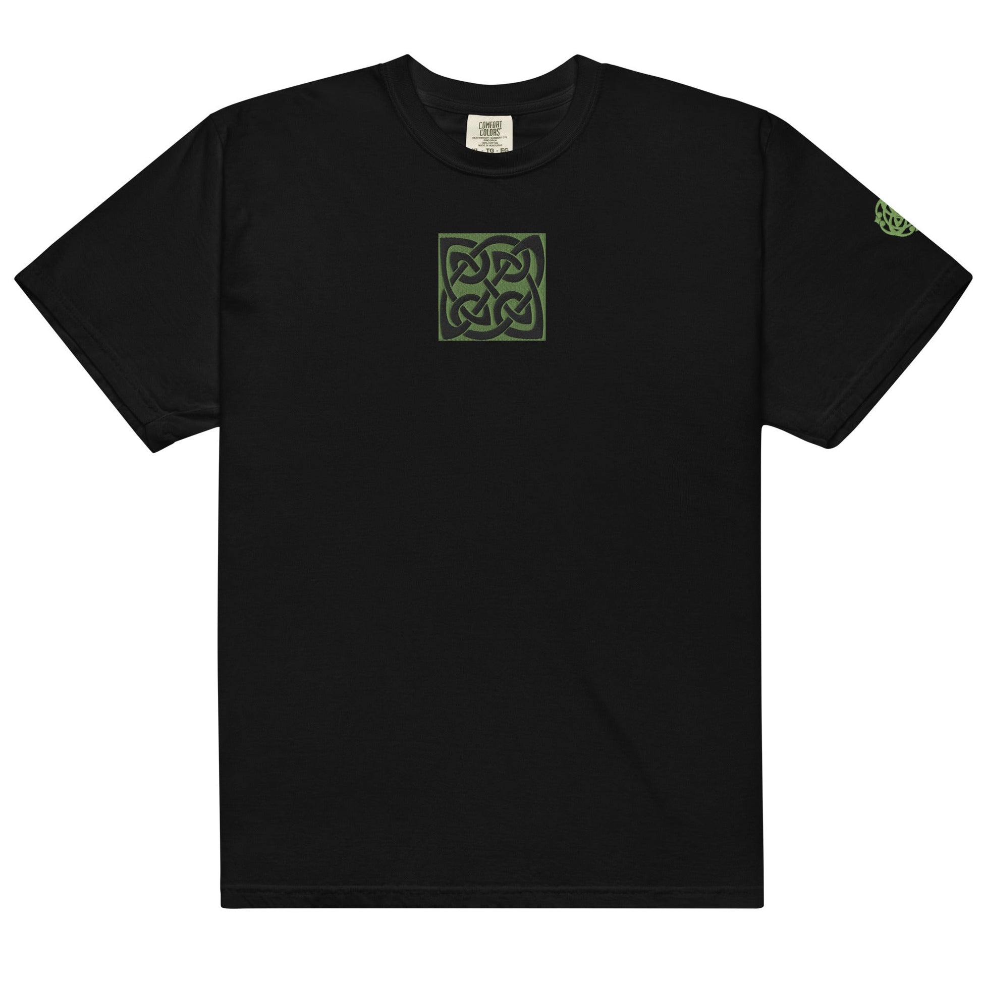 Front Celtic Knot Designs Embroidered- Unisex, garment-dyed Heavyweight T-shirt #MzKittyz #NikkiDKatArt
