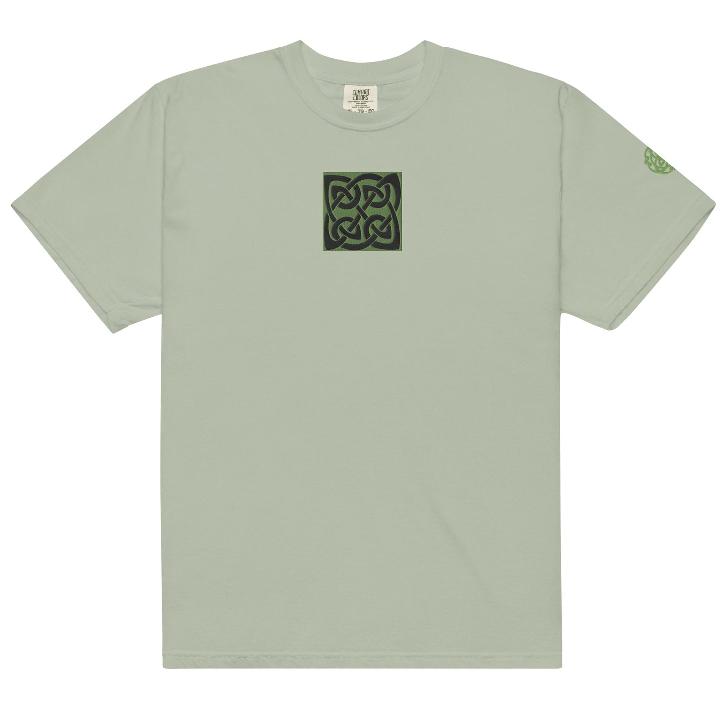 Front Celtic Knot Designs Embroidered- Unisex, garment-dyed Heavyweight T-shirt #MzKittyz #NikkiDKatArt
