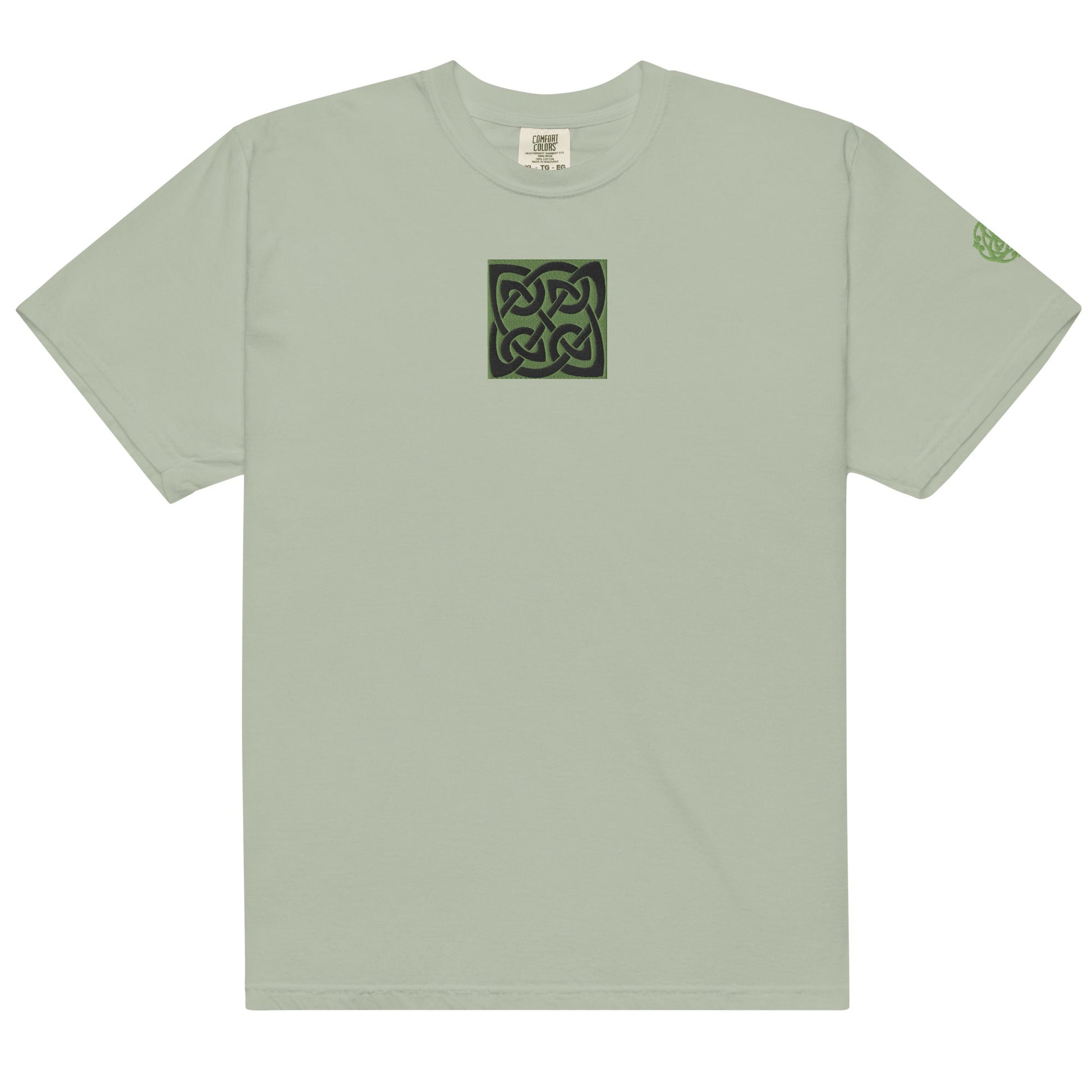 Front Celtic Knot Designs Embroidered- Unisex, garment-dyed Heavyweight T-shirt #MzKittyz #NikkiDKatArt