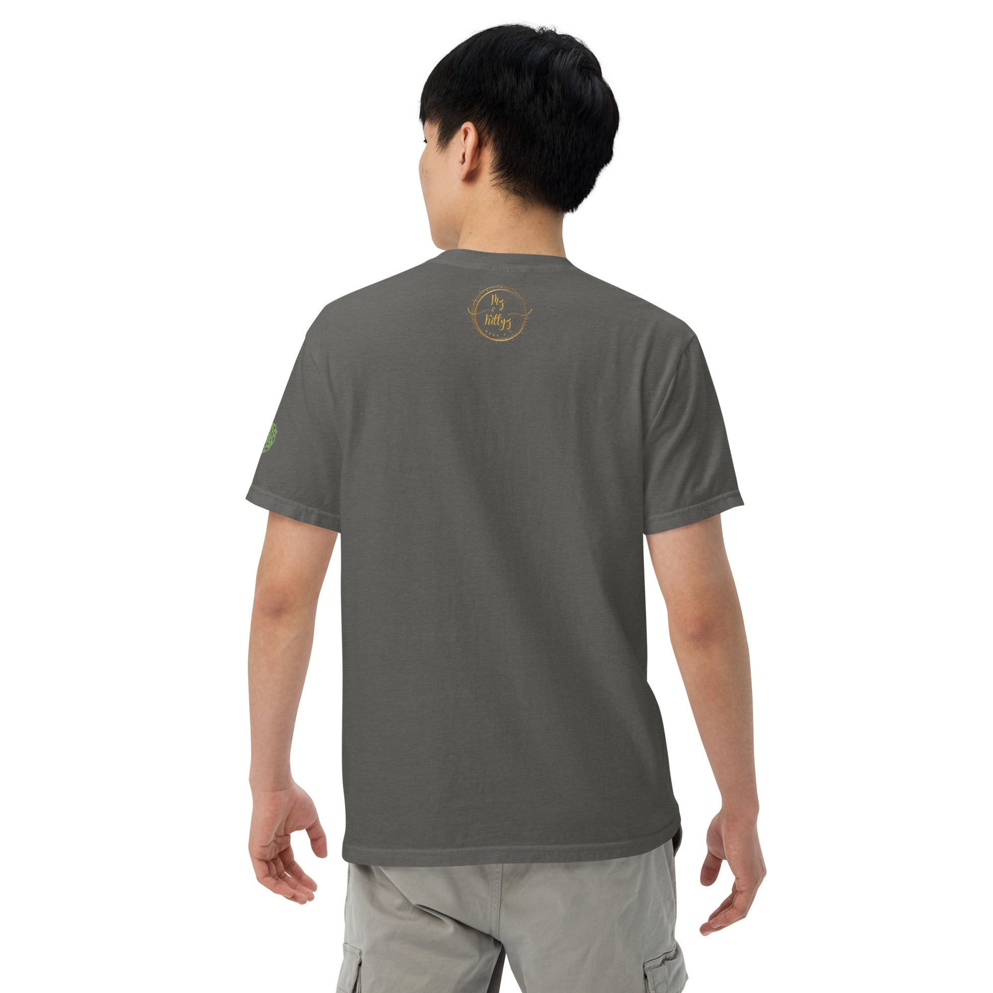 Front Celtic Knot Designs Embroidered- Unisex, garment-dyed Heavyweight T-shirt #MzKittyz #NikkiDKatArt