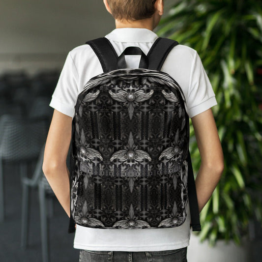 Front Chrome Cross & Angel Wingz Medium Backpack w/Pockets #MzKittyz #NikkiDKatArt
