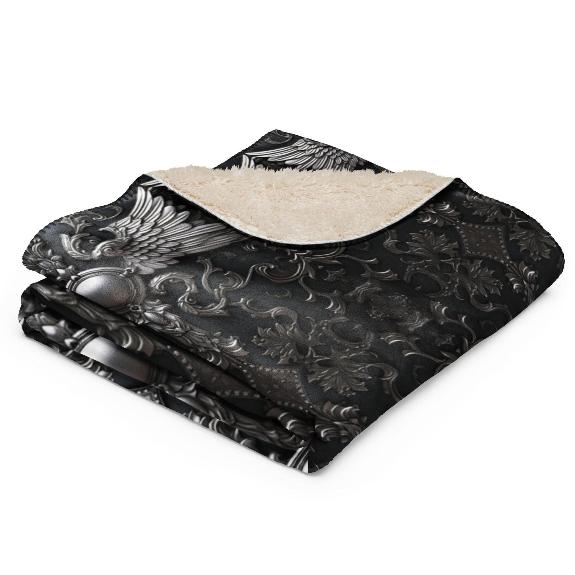 Front Chrome Cross w/Wings- Sherpa Throw Blanket 37" x 57" #MzKittyz #NikkiDKatArt