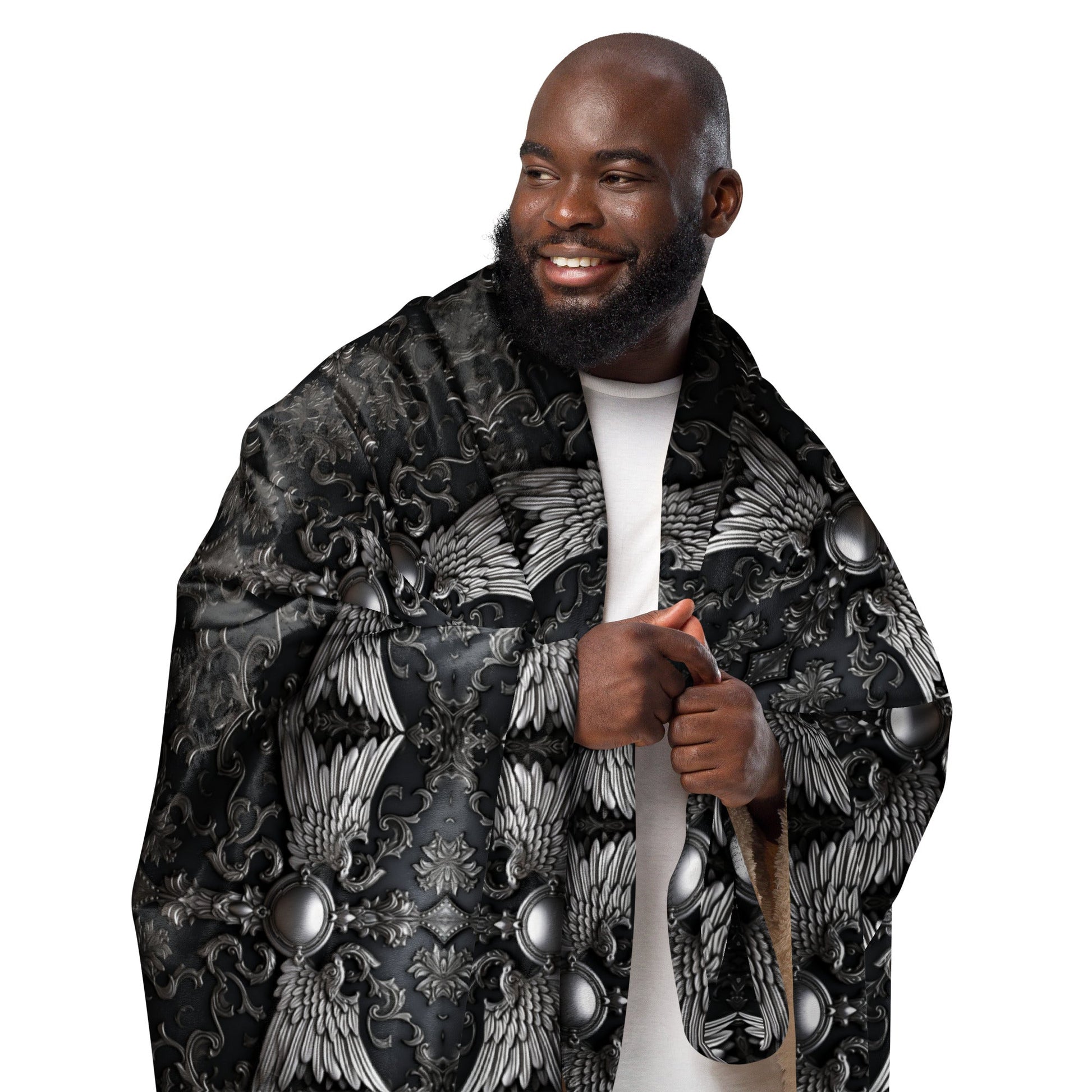 Front Chrome Crosses & Wings Sherpa Blanket 60" x 70" #MzKittyz #NikkiDKatArt