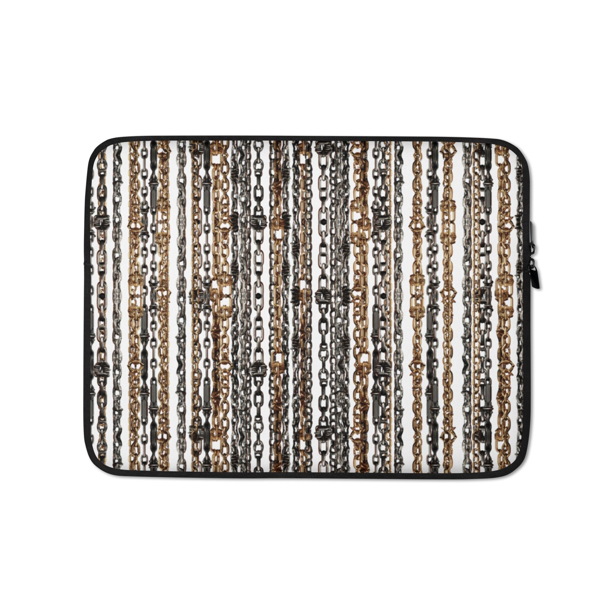 Front Chrome & Gold - Chains & Coins Design Laptop Sleeve w/ faux fur lining | 2 sizes Laptop Sleeve #MzKittyz #NikkiDKatArt