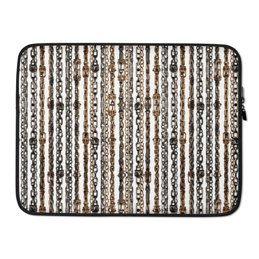 Front Chrome & Gold - Chains & Coins Design Laptop Sleeve w/ faux fur lining | 2 sizes Laptop Sleeve #MzKittyz #NikkiDKatArt