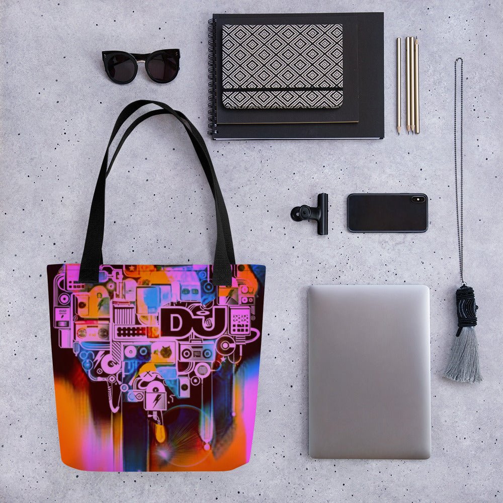 Front Dj Love Design Tote Bag - Handles in black or yellow Tote Bag #MzKittyz #NikkiDKatArt