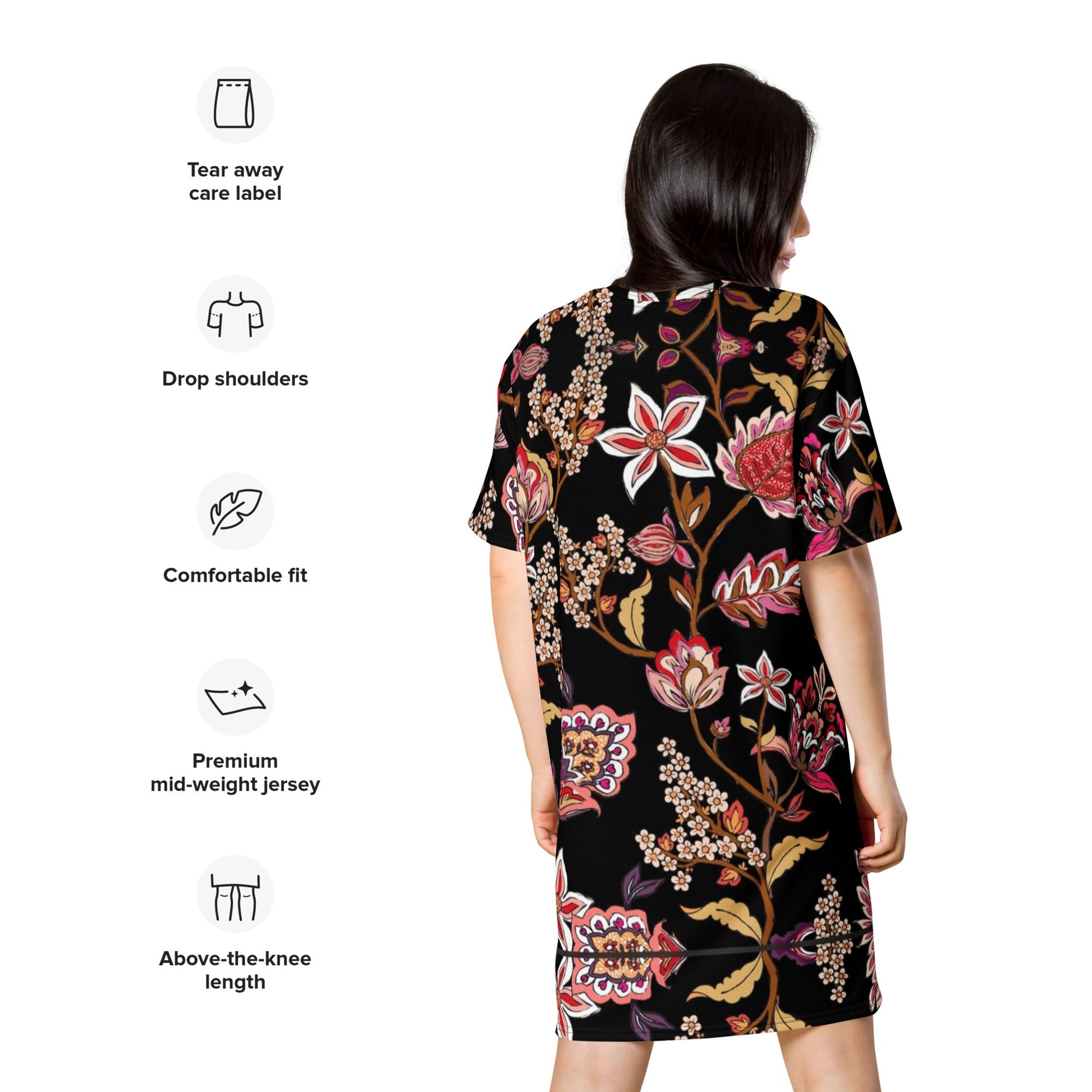 Back Stats Embroidered Look Floral Design All Over Print T-shirt dress Sizes up to 6XL #MzKittyz #NikkiDKatArt