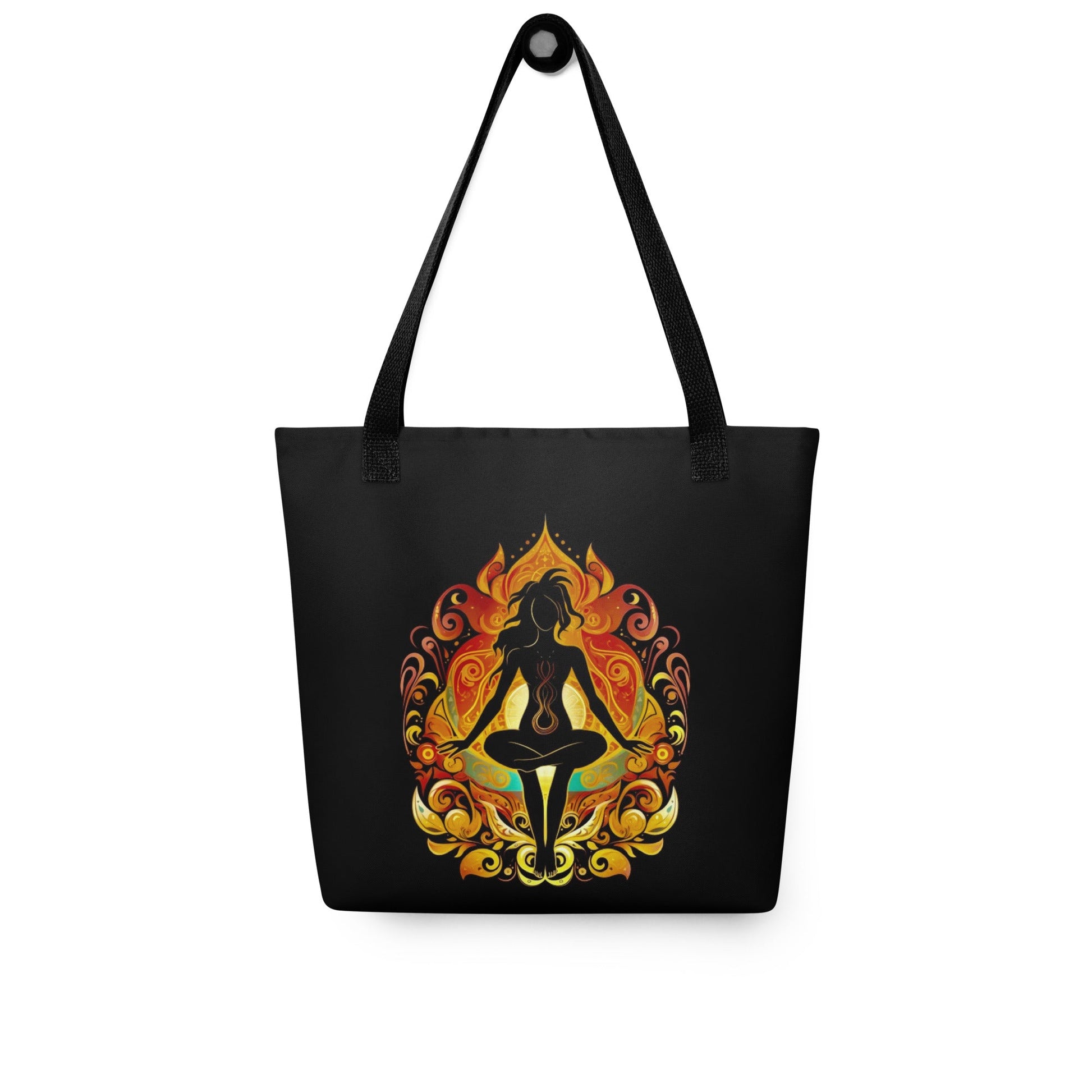 Front Enlightened Chakra Yoga Design - Tote bag - Dual Handles in 3 Colors - up to 44 lbs. #MzKittyz #NikkiDKatArt