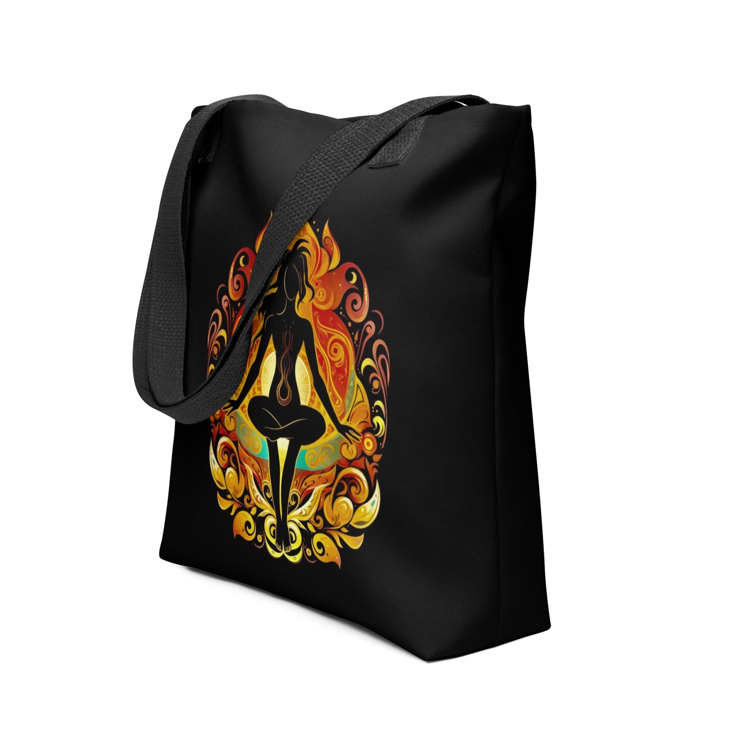 Front Enlightened Chakra Yoga Design - Tote bag - Dual Handles in 3 Colors - up to 44 lbs. #MzKittyz #NikkiDKatArt