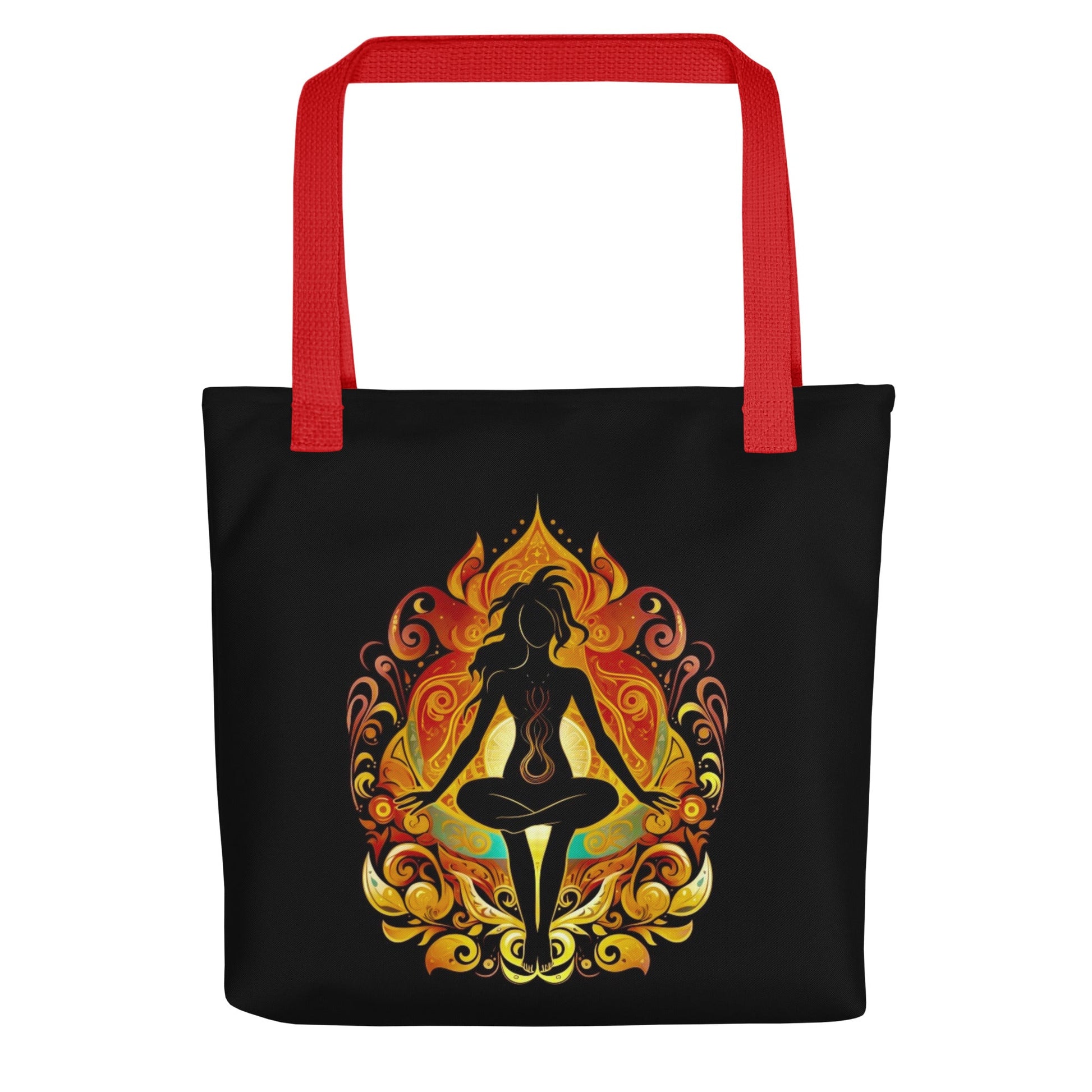 Front Enlightened Chakra Yoga Design - Tote bag - Dual Handles in 3 Colors - up to 44 lbs. #MzKittyz #NikkiDKatArt