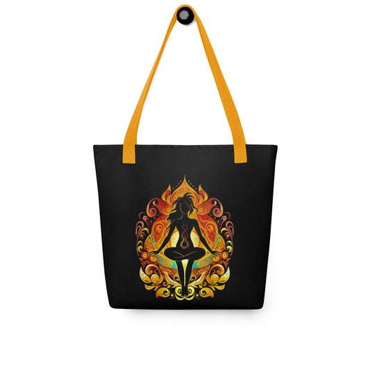 Front Enlightened Chakra Yoga Design - Tote bag - Dual Handles in 3 Colors - up to 44 lbs. #MzKittyz #NikkiDKatArt