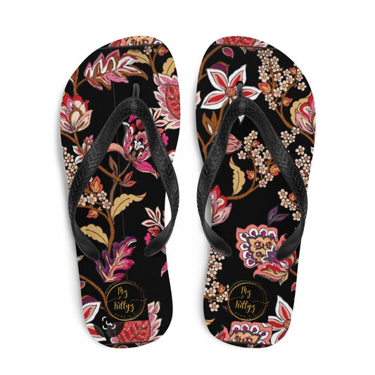 Front Flower Tapestry Signature Design - Unisex Flip-Flops Flip Flops #MzKittyz #NikkiDKatArt