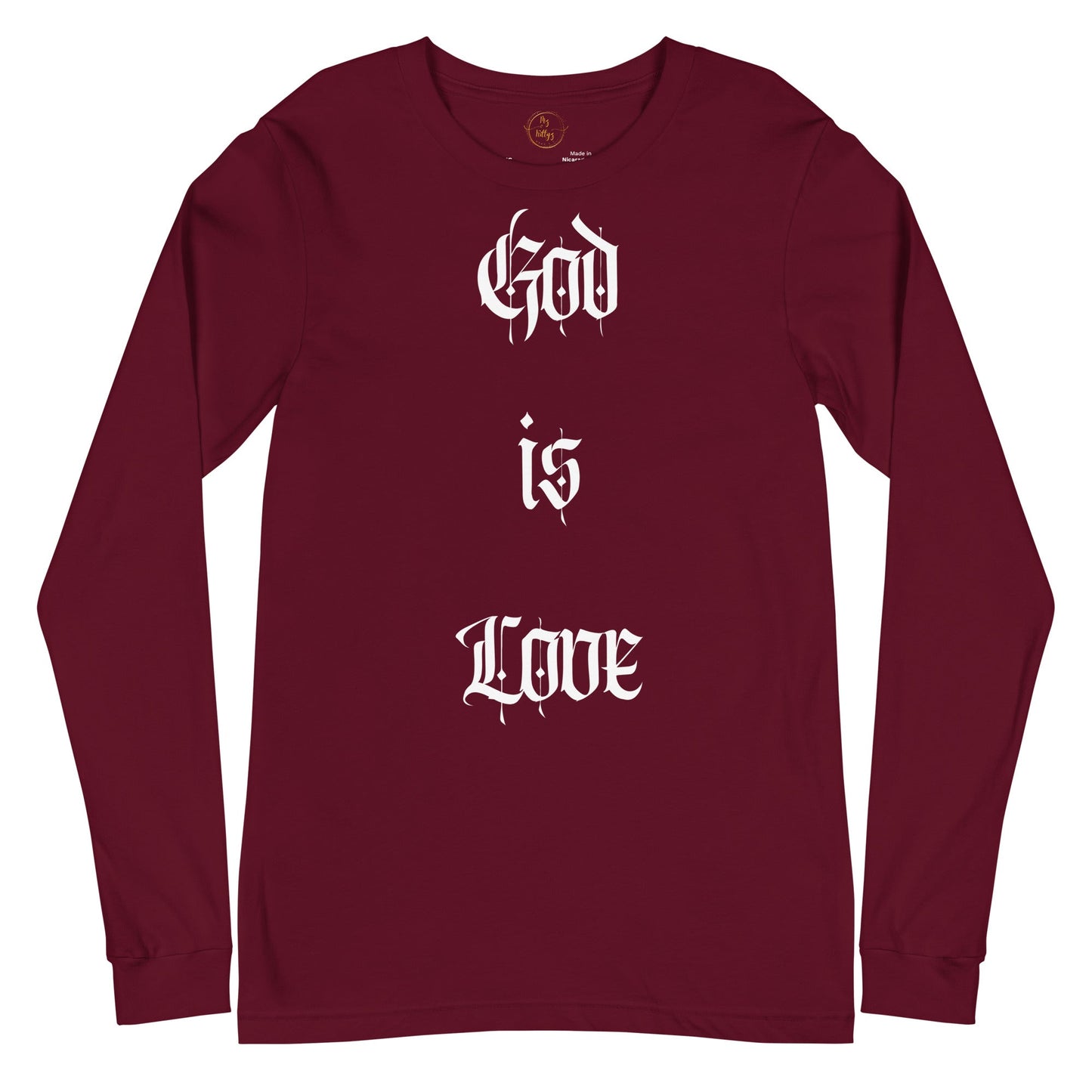 Front "God is Love, Love is God" - Unisex Long Sleeve Tee- Various Colors - 100% Cotton Tshirt, LongSleeve, Unisex #MzKittyz #NikkiDKatArt