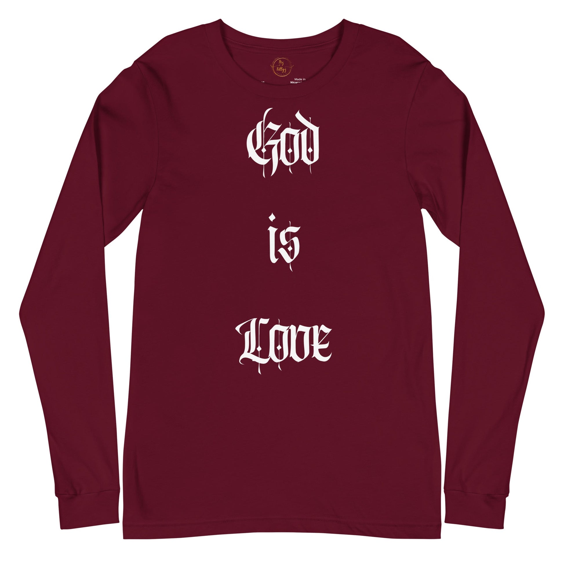 Front "God is Love, Love is God" - Unisex Long Sleeve Tee- Various Colors - 100% Cotton Tshirt, LongSleeve, Unisex #MzKittyz #NikkiDKatArt