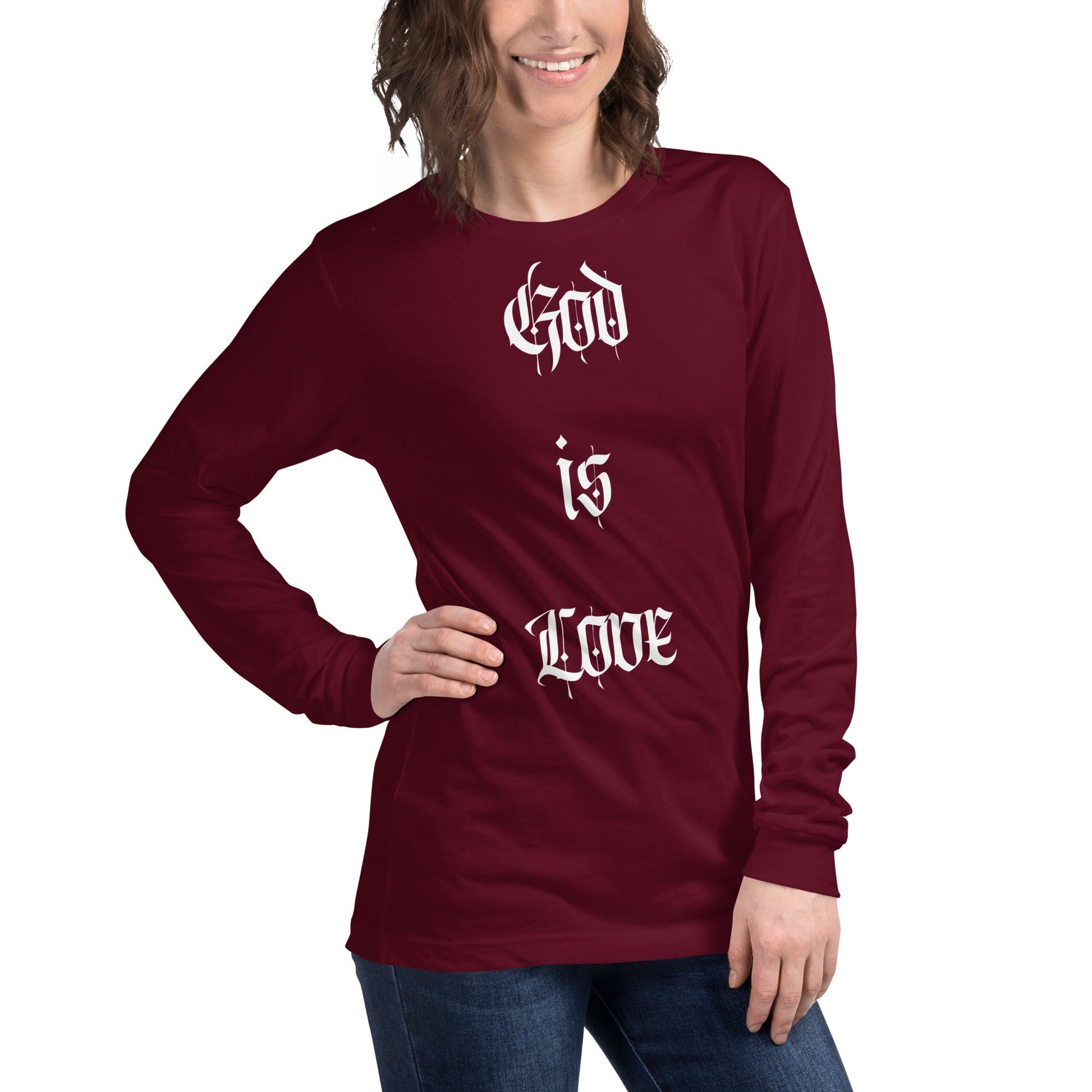 Front "God is Love, Love is God" - Unisex Long Sleeve Tee- Various Colors - 100% Cotton Tshirt, LongSleeve, Unisex #MzKittyz #NikkiDKatArt