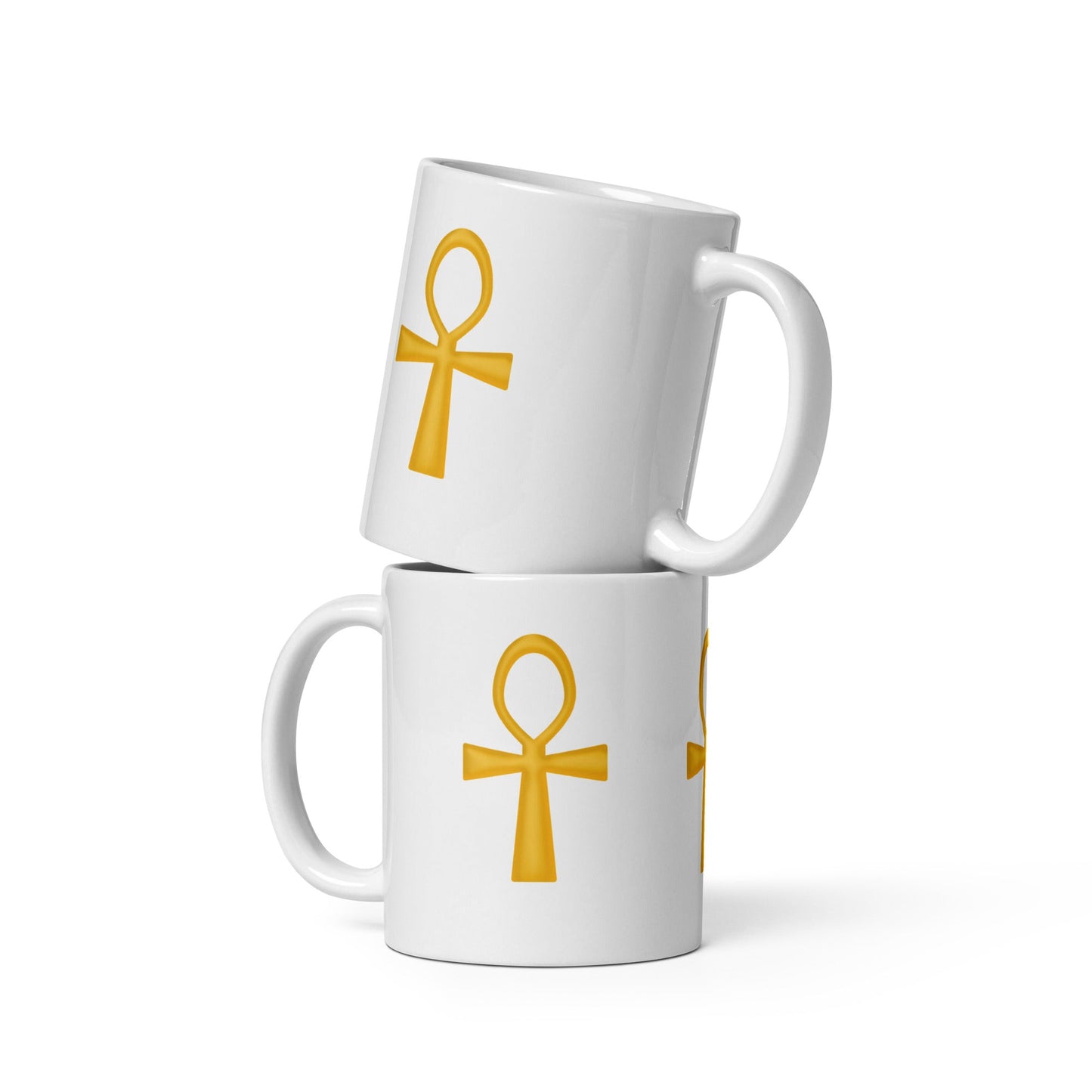Front Golden Ankh White Glossy Mug #MzKittyz #NikkiDKatArt