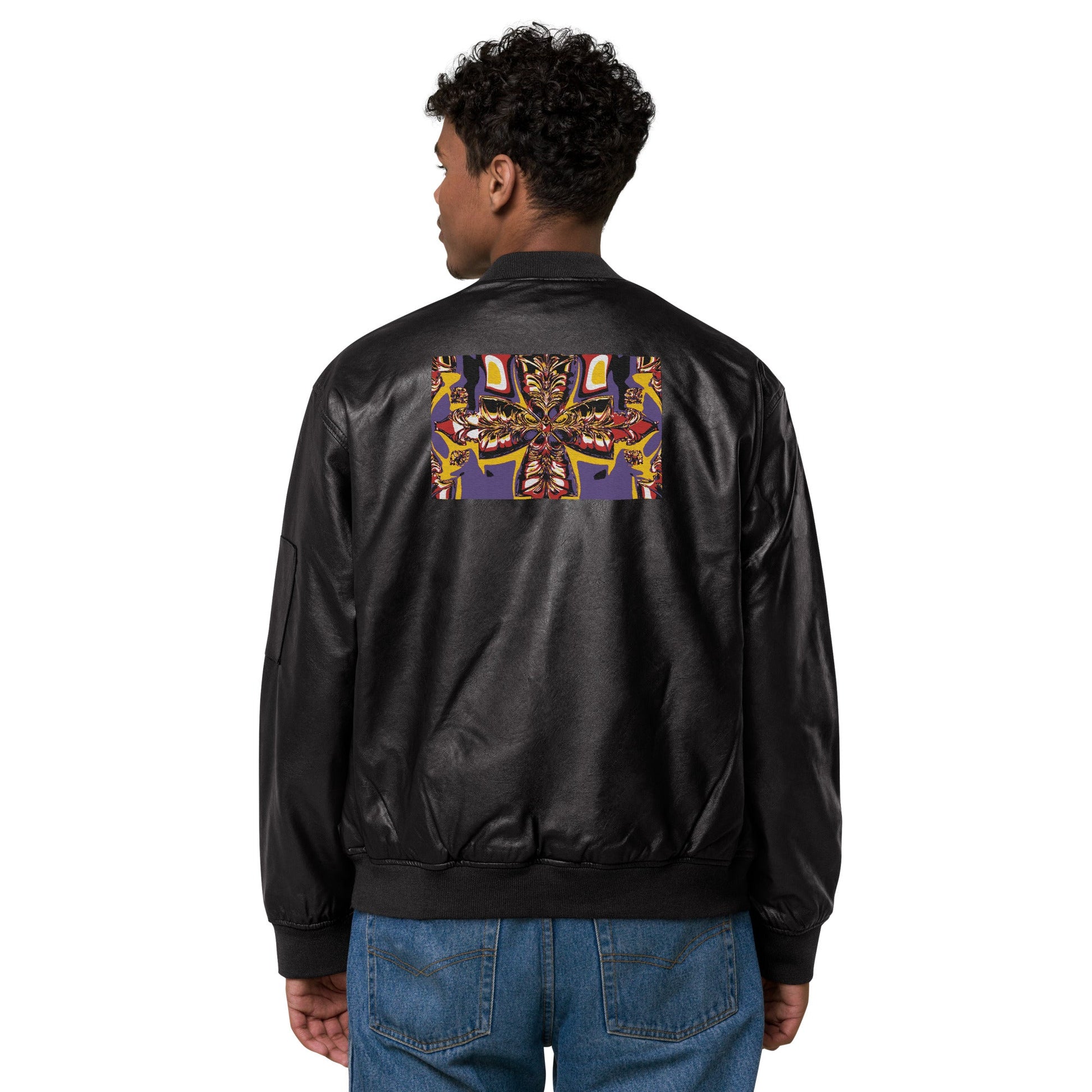 Front Kross Kolours Cross - Mz Kittyz Koz Limited Edition, Unisex, Leather Bomber Jacket - Eco Friendly #MzKittyz #NikkiDKatArt