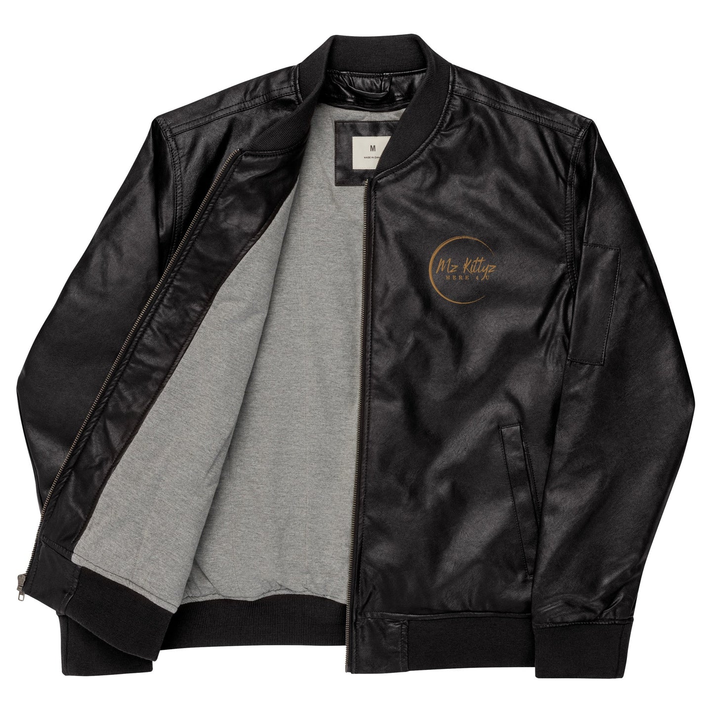 Front Kross Kolours Cross - Mz Kittyz Koz Limited Edition, Unisex, Leather Bomber Jacket - Eco Friendly #MzKittyz #NikkiDKatArt