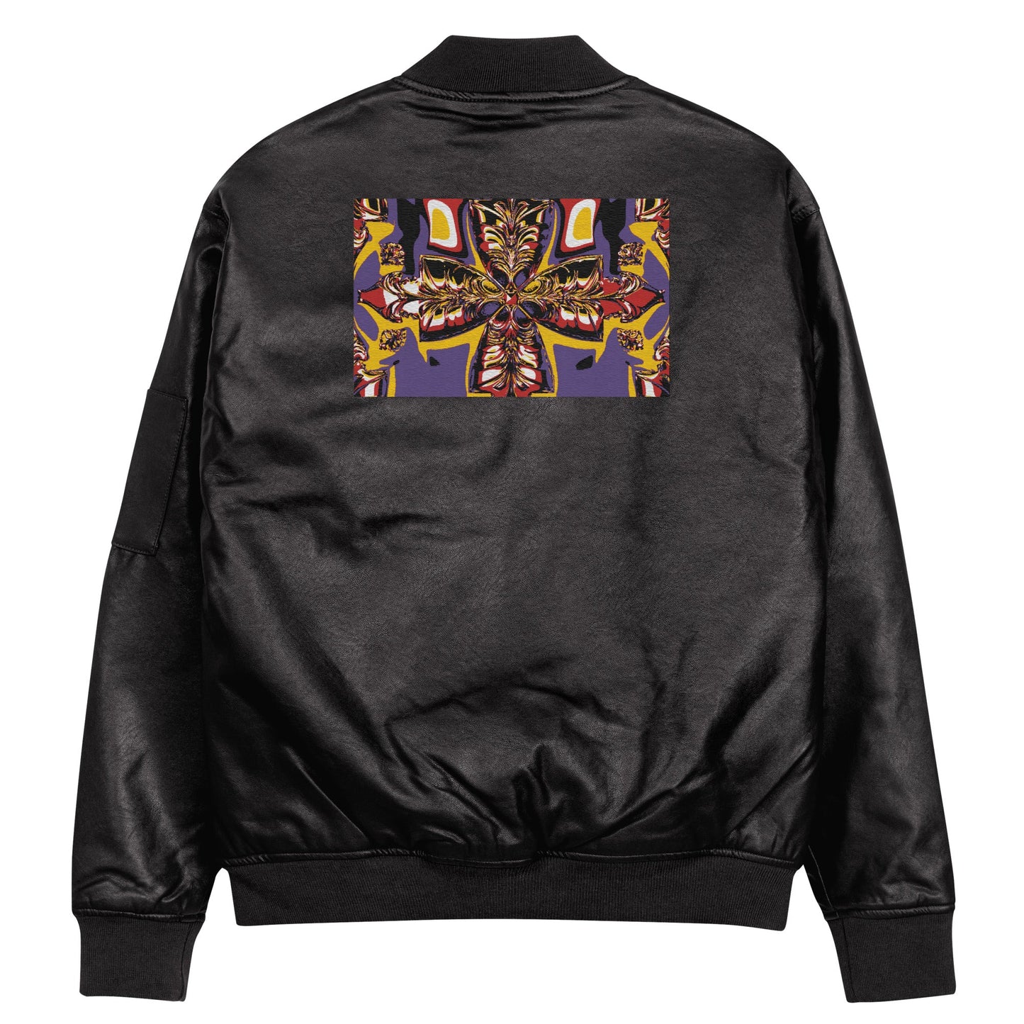 Front Kross Kolours Cross - Mz Kittyz Koz Limited Edition, Unisex, Leather Bomber Jacket - Eco Friendly #MzKittyz #NikkiDKatArt