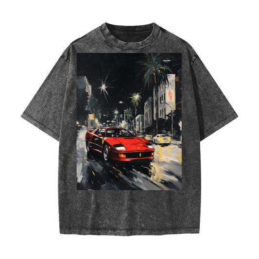 Front L.A. Pop Ferrari Life - Streetwear Vintage Waxed Dyed Washed Heavy Unisex T-Shirt Wax Wash Streetwear Tshirt #MzKittyz #NikkiDKatArt