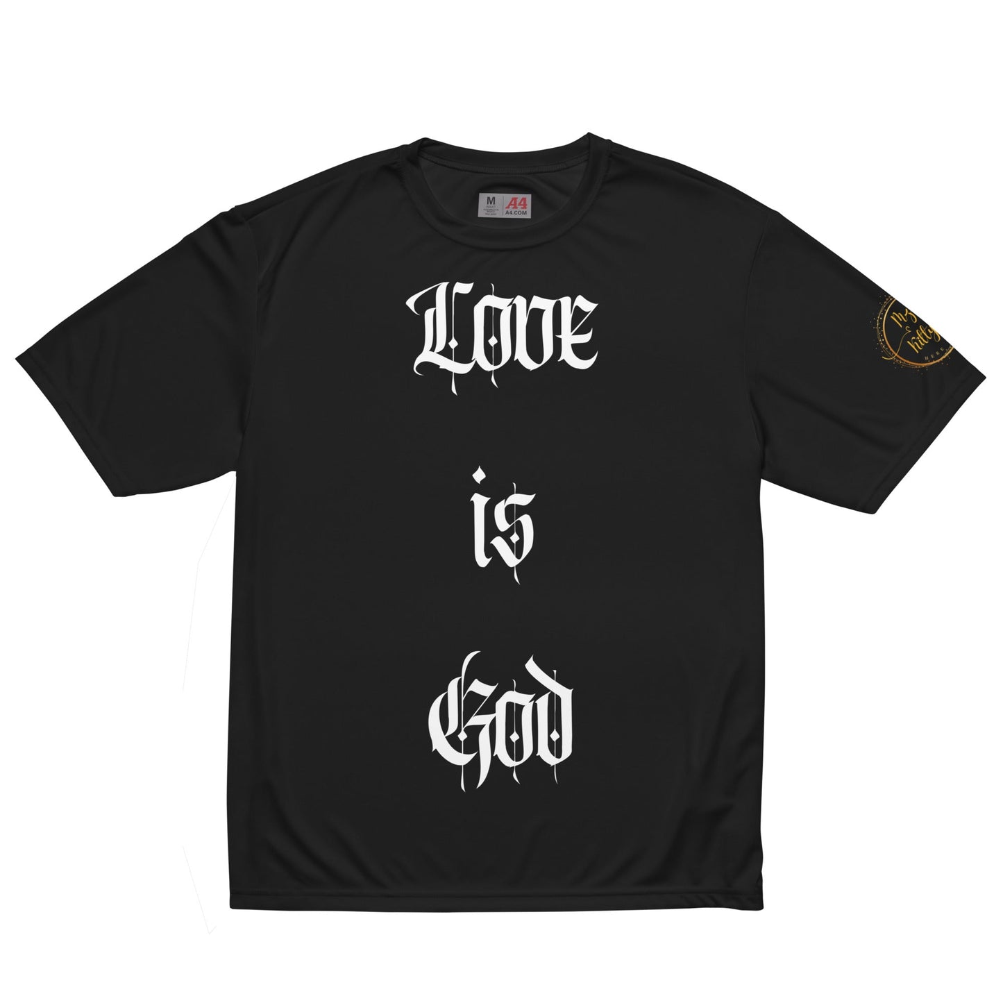 Front "Love is God, God is Love" Unisex performance Crew Neck T-shirt Tshirt, Moisture Wicking - Unisex #MzKittyz #NikkiDKatArt