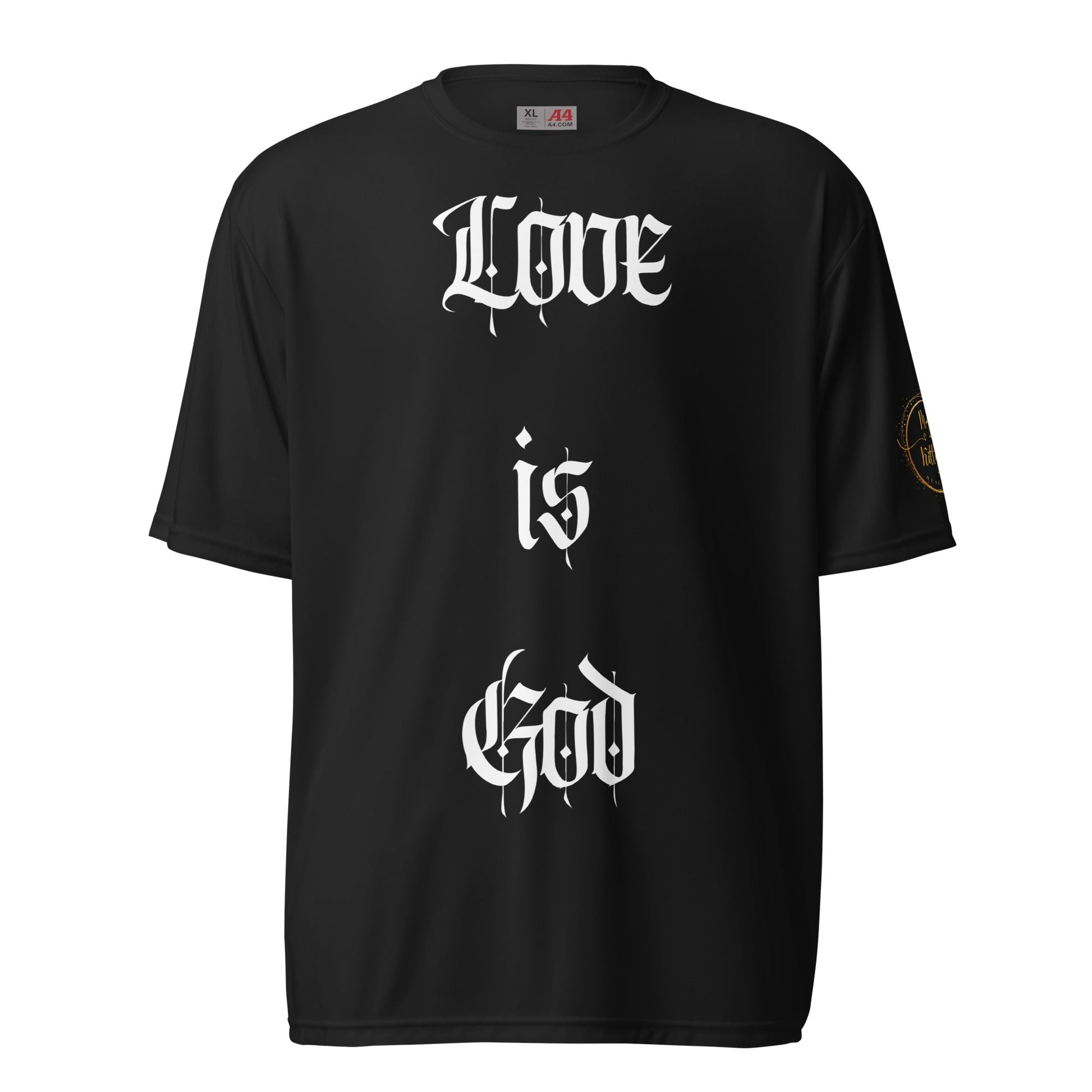 Front "Love is God, God is Love" Unisex performance Crew Neck T-shirt Tshirt, Moisture Wicking - Unisex #MzKittyz #NikkiDKatArt