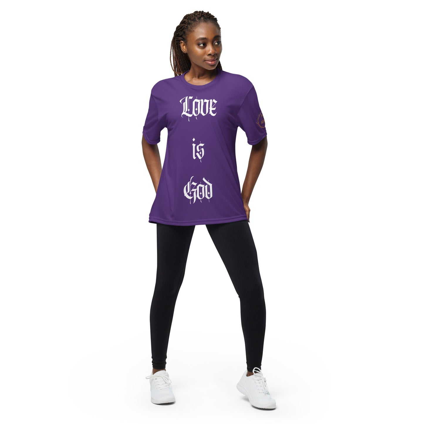 Front "Love is God, God is Love" Unisex performance Crew Neck T-shirt Tshirt, Moisture Wicking - Unisex #MzKittyz #NikkiDKatArt