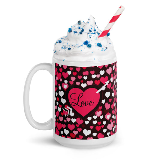 Front Love my Valentine Design -White glossy Ceramic Mug #MzKittyz #NikkiDKatArt