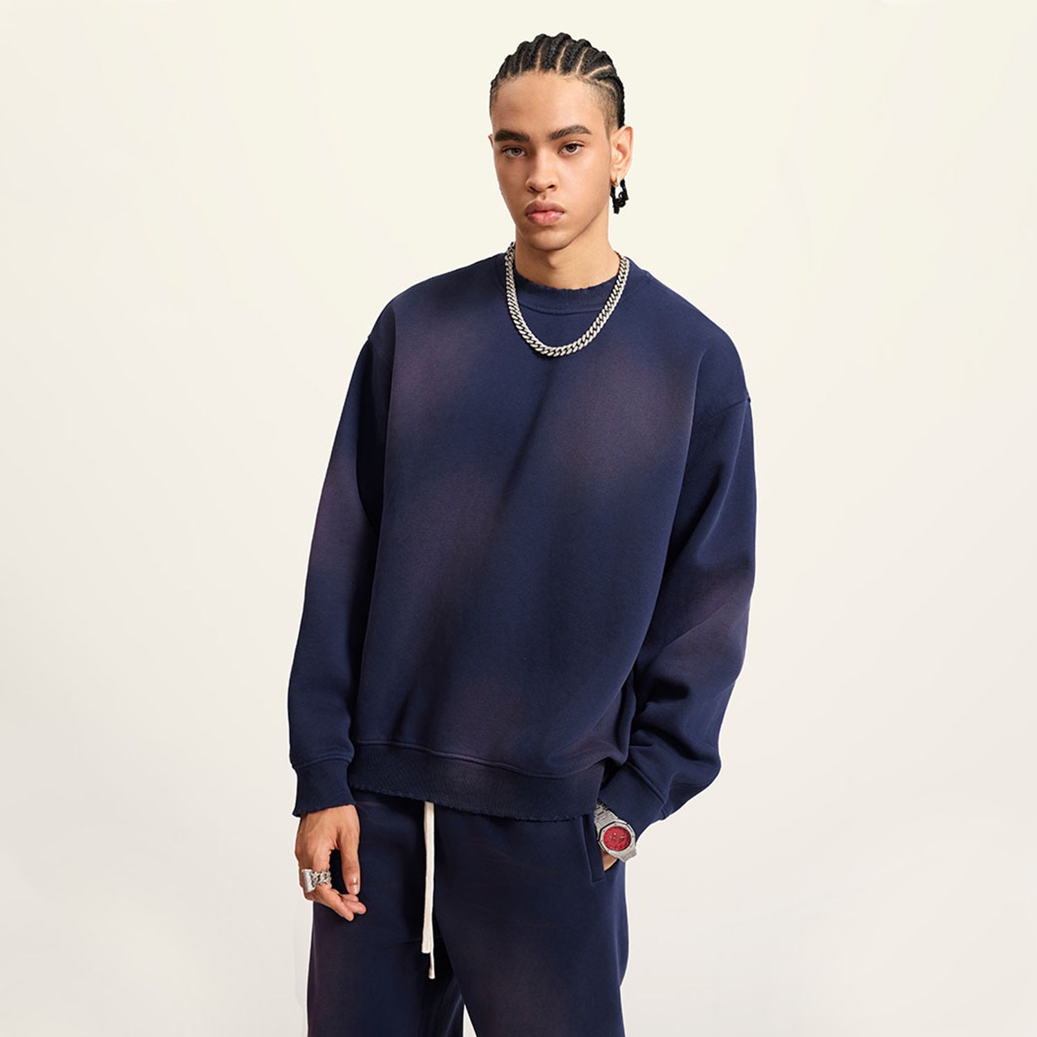 Front Mz Kittyz Bearz Bear - (Royal Blue)Streetwear Unisex Monkey Washed Dyed Fleece Pullover #MzKittyz #NikkiDKatArt