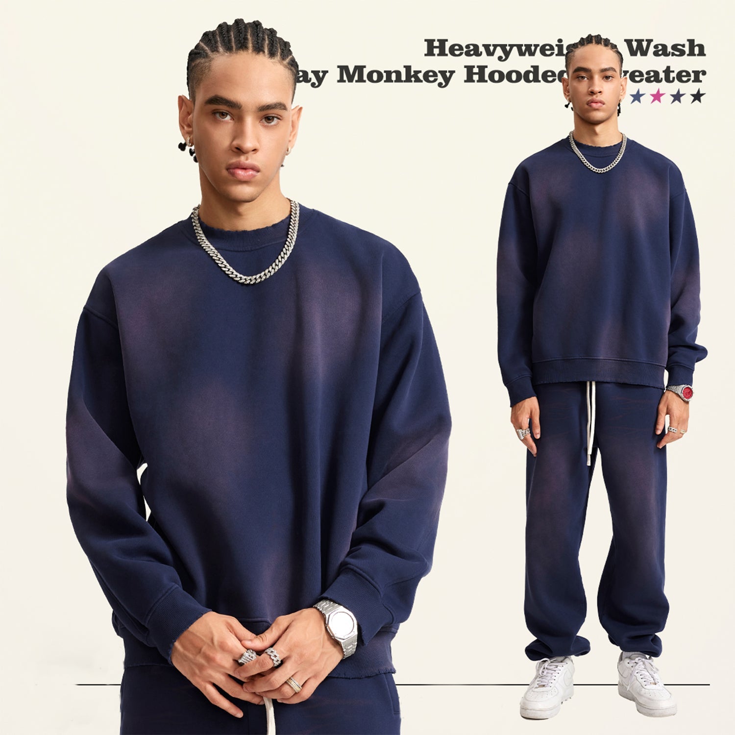Front Mz Kittyz Bearz Bear - (Royal Blue)Streetwear Unisex Monkey Washed Dyed Fleece Pullover #MzKittyz #NikkiDKatArt