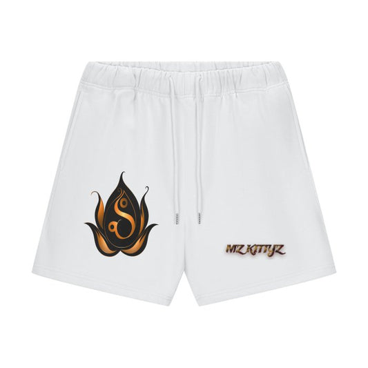 Front Mz Kittyz Hearts of Fire - Streetwear Unisex Heavyweight 460G Fleece Loose Fit Shorts #MzKittyz #NikkiDKatArt
