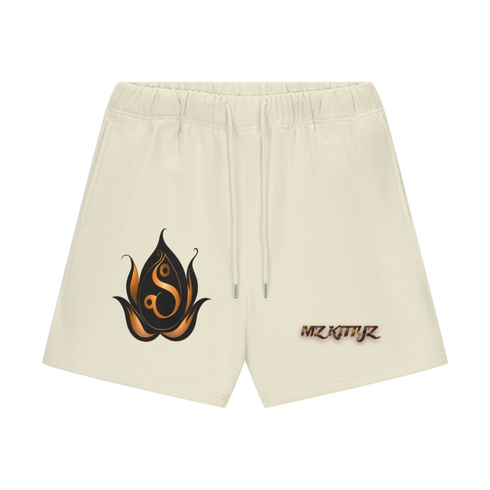 Front Mz Kittyz Hearts of Fire - Streetwear Unisex Heavyweight 460G Fleece Loose Fit Shorts #MzKittyz #NikkiDKatArt
