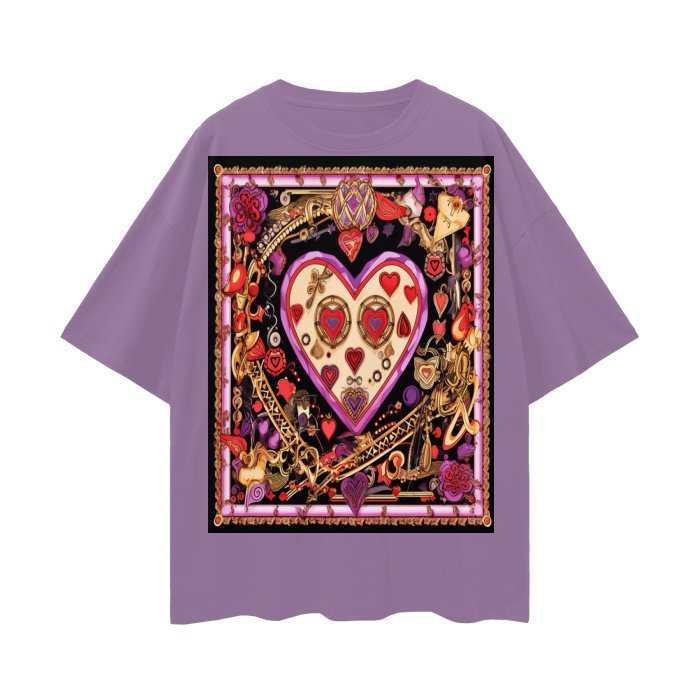 Front Mz Kittyz V-Day Heart Design - Streetwear Unisex 100% Cotton Loose Basic Tee - up to 2XL - 100% Cotton #MzKittyz #NikkiDKatArt