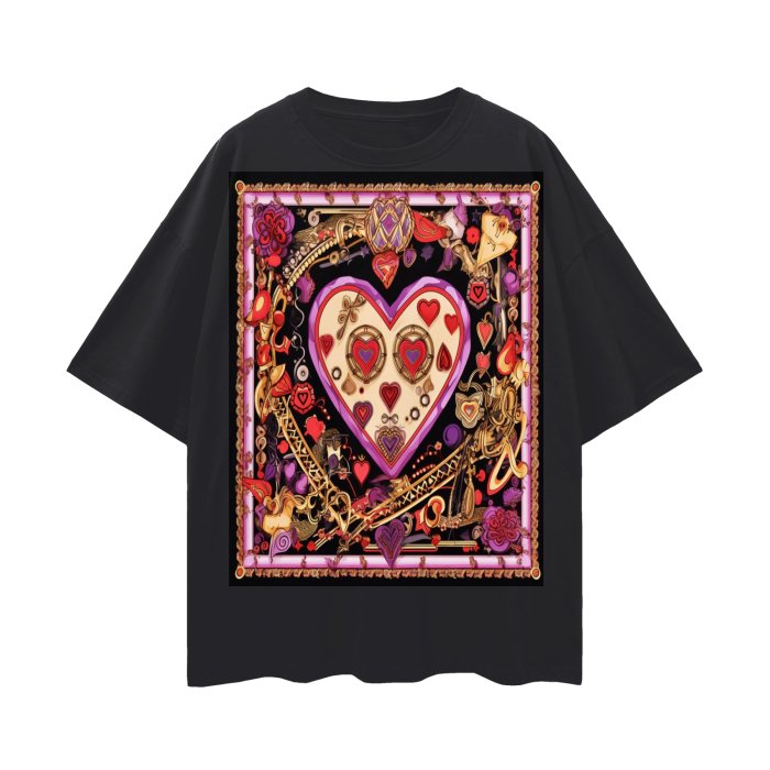 Front Mz Kittyz V-Day Heart Design - Streetwear Unisex 100% Cotton Loose Basic Tee - up to 2XL - 100% Cotton #MzKittyz #NikkiDKatArt