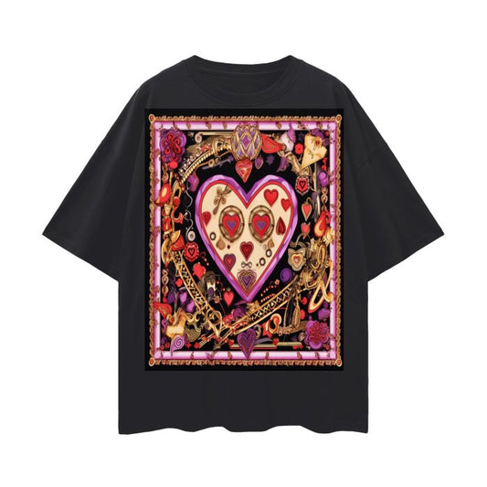 Front Mz Kittyz V-Day Heart Design - Streetwear Unisex 100% Cotton Loose Basic Tee - up to 2XL - 100% Cotton #MzKittyz #NikkiDKatArt