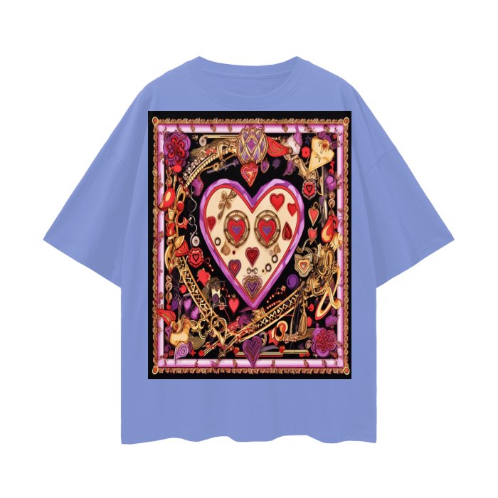 Front Mz Kittyz V-Day Heart Design - Streetwear Unisex 100% Cotton Loose Basic Tee - up to 2XL - 100% Cotton #MzKittyz #NikkiDKatArt