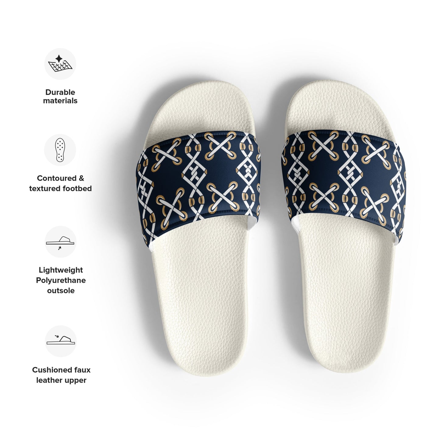 Front Navy Criss Cross Design - Men’s slides- White soles - Slippers - Shower Shoes #MzKittyz #NikkiDKatArt